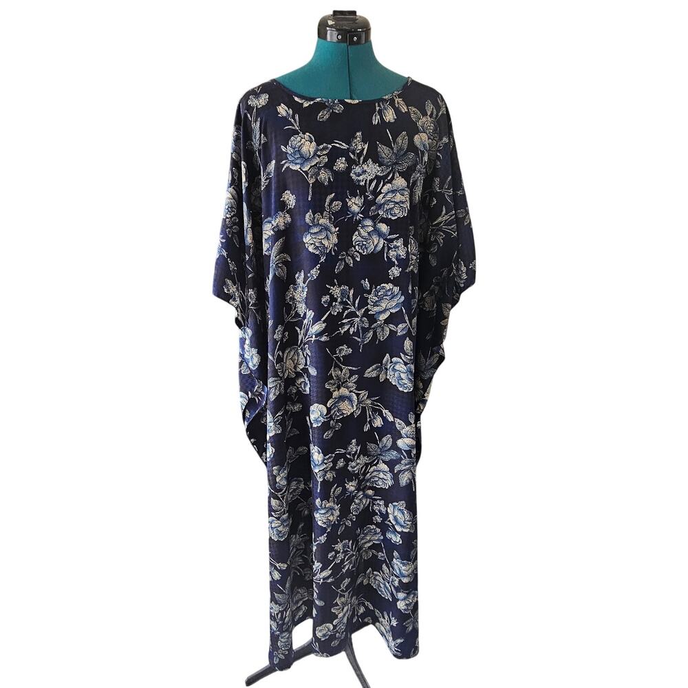 Vintage California Dynasty Women's Full length Kaftan Kimono, Blue, One Size - Picture 2 of 13